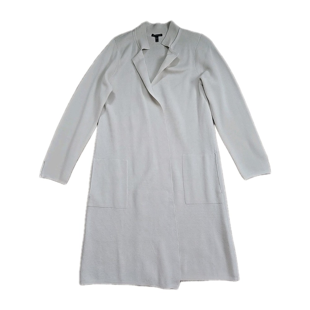 Eileen Fisher Bone Silk / Organic Cotton Kimono Open Front Coat Cardigan M